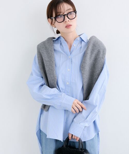 le.coeur blanc / ルクールブラン シャツ・ブラウス | 《WEB限定アイテム》バックギャザーストライプオーバーシャツ | 詳細5