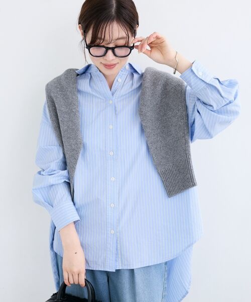 le.coeur blanc / ルクールブラン シャツ・ブラウス | 《WEB限定アイテム》バックギャザーストライプオーバーシャツ | 詳細6