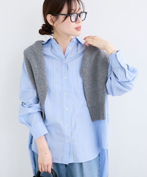 le.coeur blanc / ルクールブラン シャツ・ブラウス | 《WEB限定アイテム》バックギャザーストライプオーバーシャツ | 詳細7