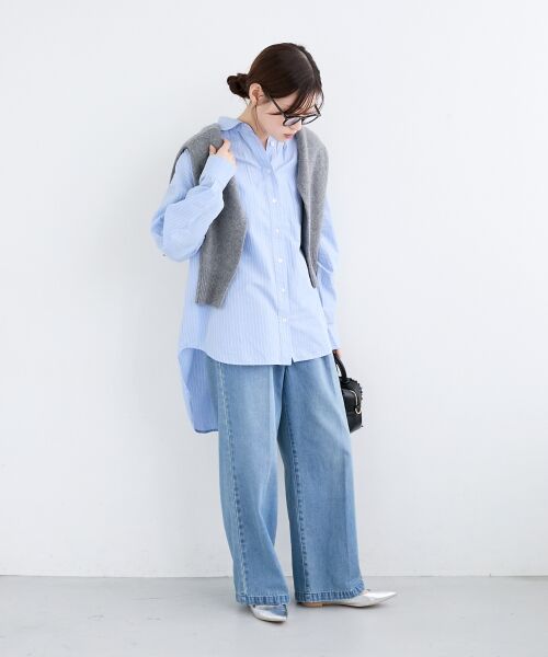 le.coeur blanc / ルクールブラン シャツ・ブラウス | 《WEB限定アイテム》バックギャザーストライプオーバーシャツ | 詳細9