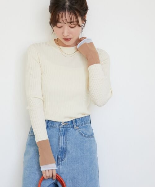 le.coeur blanc / ルクールブラン ニット・セーター | 《WEB限定アイテム》レイヤードカフス配色リブニット | 詳細2