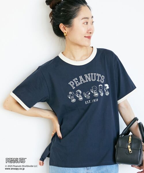 le.coeur blanc / ルクールブラン Tシャツ | 【PEANUTS】リンガーTシャツ（ネイビー）