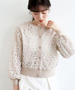 le.coeur blanc / ルクールブラン カーディガン・ボレロ | フラワーレース刺繍ニットカーディガン