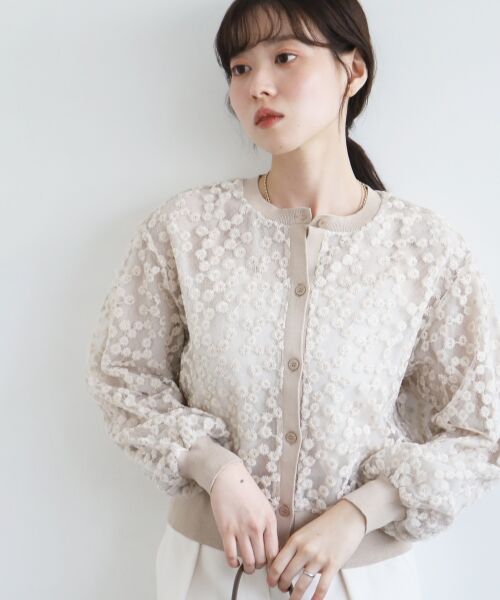 le.coeur blanc / ルクールブラン カーディガン・ボレロ | フラワーレース刺繍ニットカーディガン | 詳細15