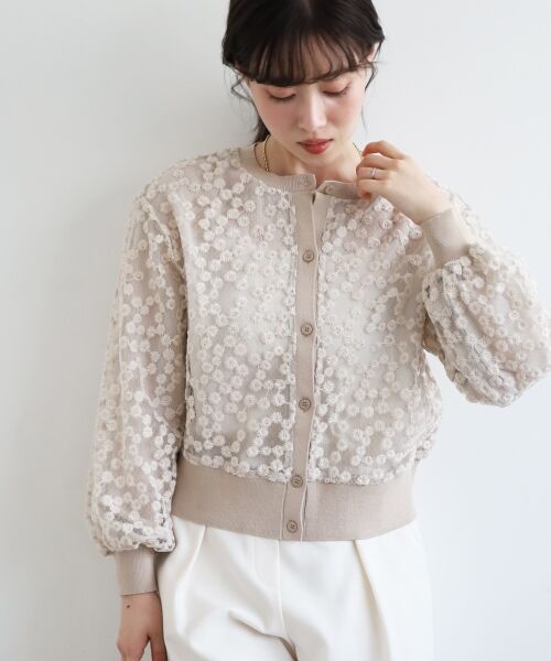 le.coeur blanc / ルクールブラン カーディガン・ボレロ | フラワーレース刺繍ニットカーディガン | 詳細16