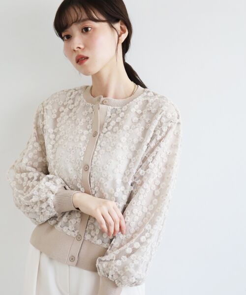 le.coeur blanc / ルクールブラン カーディガン・ボレロ | フラワーレース刺繍ニットカーディガン | 詳細17