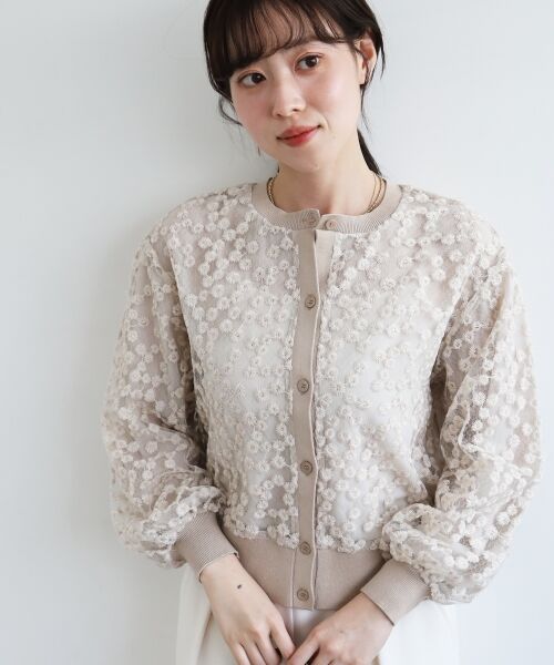 le.coeur blanc / ルクールブラン カーディガン・ボレロ | フラワーレース刺繍ニットカーディガン | 詳細18
