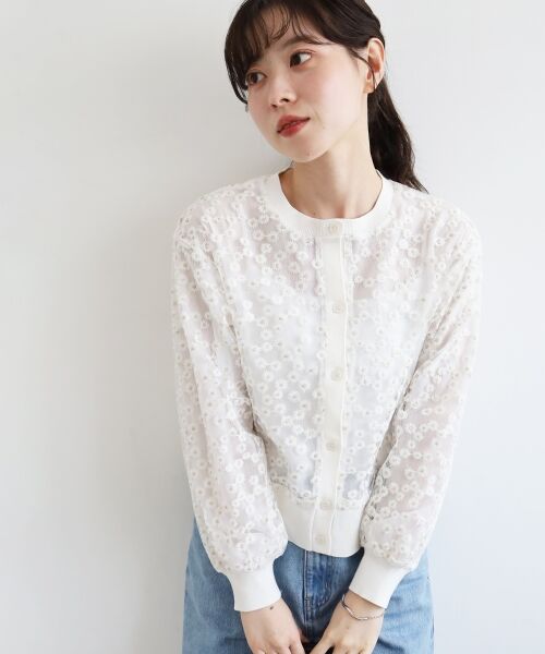 le.coeur blanc / ルクールブラン カーディガン・ボレロ | フラワーレース刺繍ニットカーディガン | 詳細2