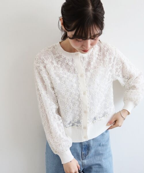 le.coeur blanc / ルクールブラン カーディガン・ボレロ | フラワーレース刺繍ニットカーディガン | 詳細3