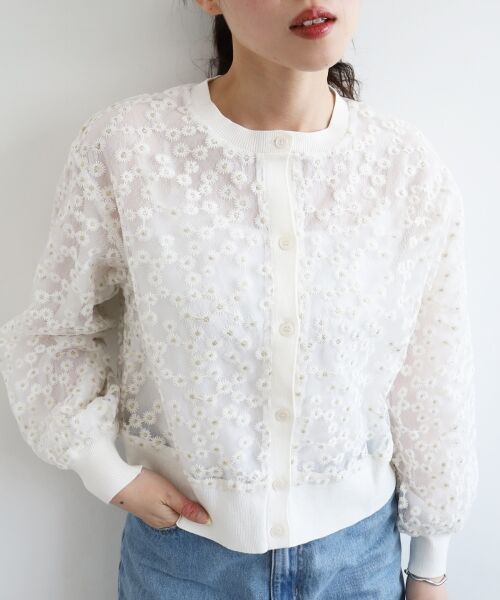 le.coeur blanc / ルクールブラン カーディガン・ボレロ | フラワーレース刺繍ニットカーディガン | 詳細4