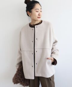 le.coeur blanc / ルクールブラン その他アウター | ニットビーバーノーカラーミドルコート