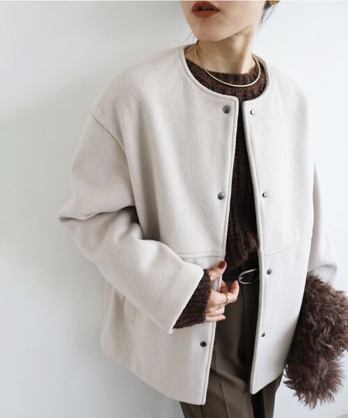 le.coeur blanc / ルクールブラン その他アウター | ニットビーバーノーカラーミドルコート | 詳細13