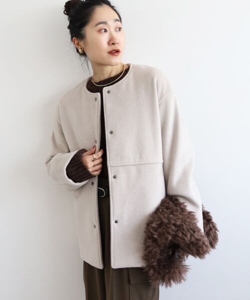 le.coeur blanc / ルクールブラン その他アウター | ニットビーバーノーカラーミドルコート | 詳細15