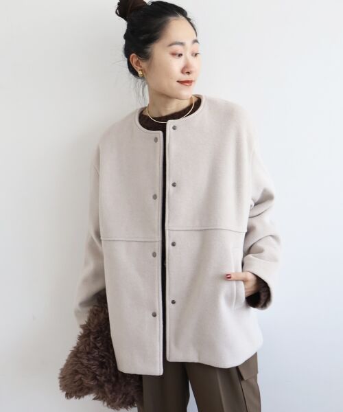 le.coeur blanc / ルクールブラン その他アウター | ニットビーバーノーカラーミドルコート | 詳細16