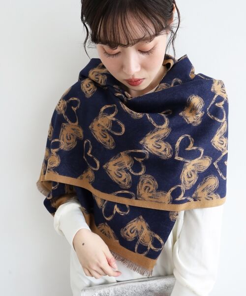 le. coeur blanc/ルクールブラン 《WEB限定アイテム》アソート柄大判ストール ネイビー柄 FREE