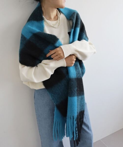 le.coeur blanc / ルクールブラン マフラー・ショール・スヌード・ストール | ビッグフリンジチェックストール | 詳細12