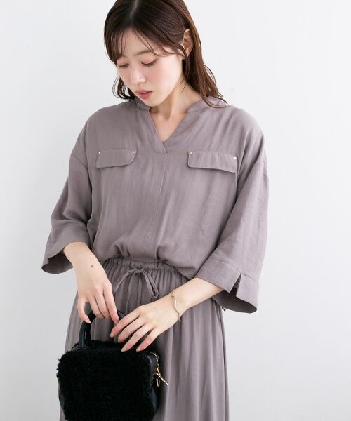 le.coeur blanc / ルクールブラン ロング・マキシ丈ワンピース | リネンライクハーフスリーブワンピース | 詳細22