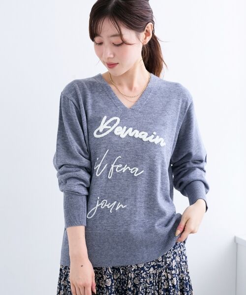 le.coeur blanc / ルクールブラン ニット・セーター | フレーズロゴ刺繍Vネックニット | 詳細3