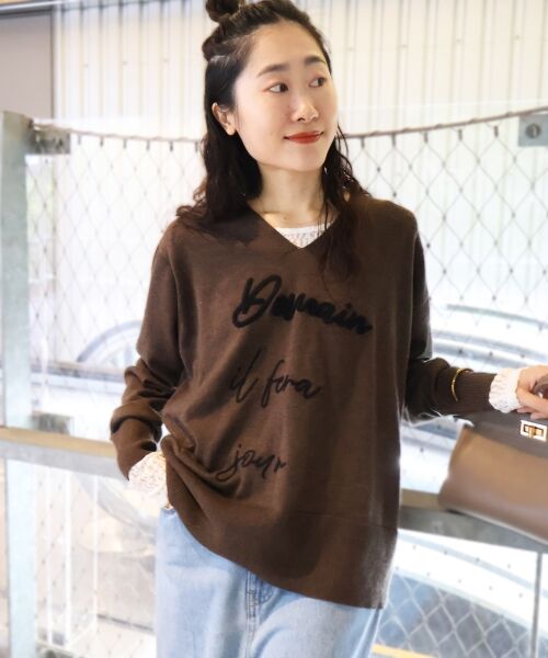 le.coeur blanc / ルクールブラン ニット・セーター | フレーズロゴ刺繍Vネックニット | 詳細30