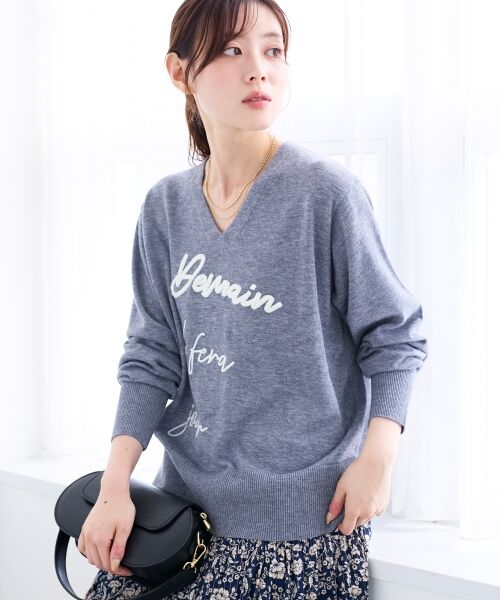 le.coeur blanc / ルクールブラン ニット・セーター | フレーズロゴ刺繍Vネックニット | 詳細5