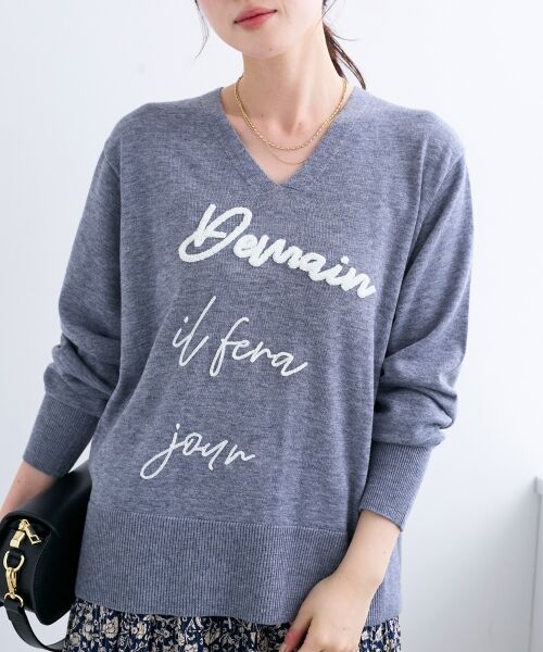 le.coeur blanc / ルクールブラン ニット・セーター | フレーズロゴ刺繍Vネックニット | 詳細6