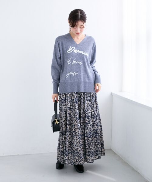 le.coeur blanc / ルクールブラン ニット・セーター | フレーズロゴ刺繍Vネックニット | 詳細7