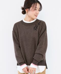 le.coeur blanc / ルクールブラン ニット・セーター | 《手洗い可能》ネック刺繍クルーネックニット