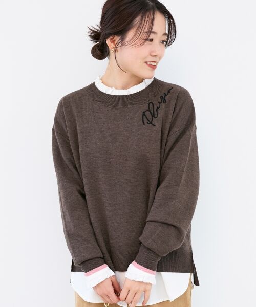 le.coeur blanc / ルクールブラン ニット・セーター | 《手洗い可能》ネック刺繍クルーネックニット | 詳細14