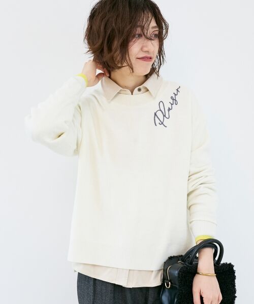 le.coeur blanc / ルクールブラン ニット・セーター | 《手洗い可能》ネック刺繍クルーネックニット | 詳細2