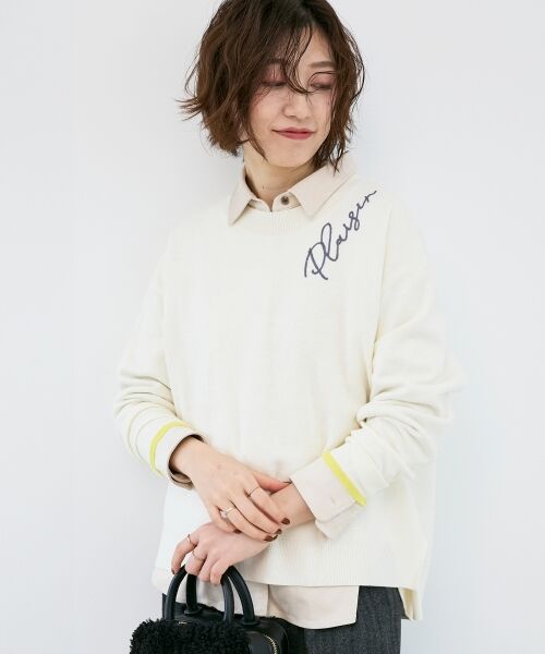 le.coeur blanc / ルクールブラン ニット・セーター | 《手洗い可能》ネック刺繍クルーネックニット | 詳細3