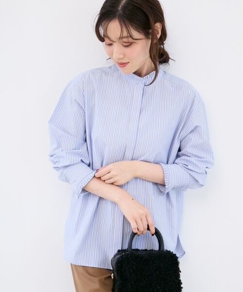 le.coeur blanc / ルクールブラン シャツ・ブラウス | プリーツカラーシャツ（サックス柄）