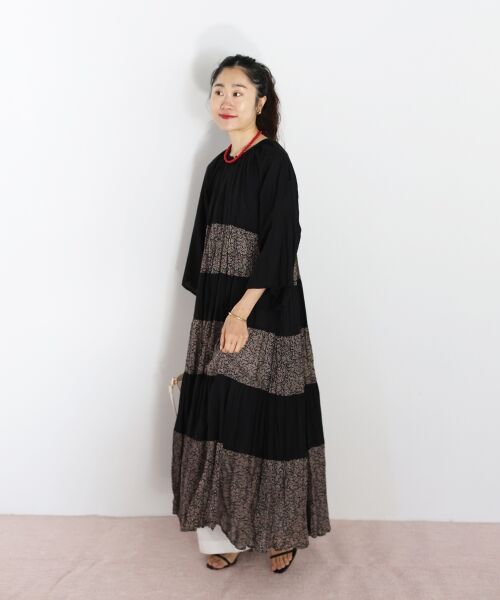 le.coeur blanc / ルクールブラン ロング・マキシ丈ワンピース | Fanakaリーフ柄キリカエワンピース | 詳細2