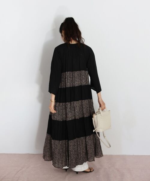 le.coeur blanc / ルクールブラン ロング・マキシ丈ワンピース | Fanakaリーフ柄キリカエワンピース | 詳細3