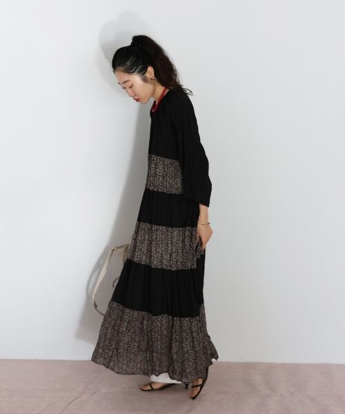 le.coeur blanc / ルクールブラン ロング・マキシ丈ワンピース | Fanakaリーフ柄キリカエワンピース | 詳細4