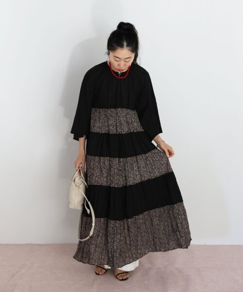 le.coeur blanc / ルクールブラン ロング・マキシ丈ワンピース | Fanakaリーフ柄キリカエワンピース | 詳細5