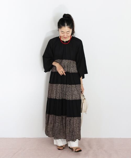 le.coeur blanc / ルクールブラン ロング・マキシ丈ワンピース | Fanakaリーフ柄キリカエワンピース | 詳細6