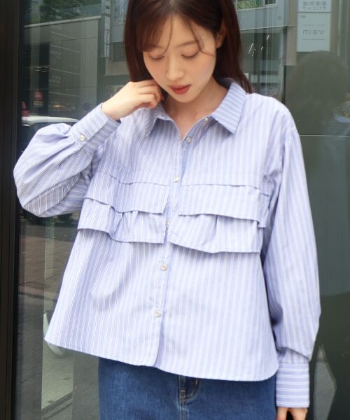 le.coeur blanc / ルクールブラン シャツ・ブラウス | 《WEB・一部店舗限定》AL ストライプフロントフリルブラウス | 詳細5