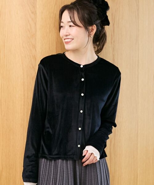 le.coeur blanc / ルクールブラン カーディガン・ボレロ | 《手洗い可能》ベロアクルーカーディガン | 詳細7