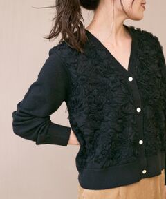 le.coeur blanc / ルクールブラン カーディガン・ボレロ | 《手洗い可能》フラワーチュール刺繍Vネックカーディガン