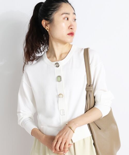 le.coeur blanc / ルクールブラン カーディガン・ボレロ | TORRAZZO DONNAビジューコンパクトカーデ（ホワイト）