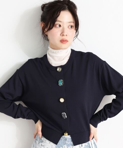 le.coeur blanc / ルクールブラン カーディガン・ボレロ | TORRAZZO DONNAビジューコンパクトカーデ（ネイビー）