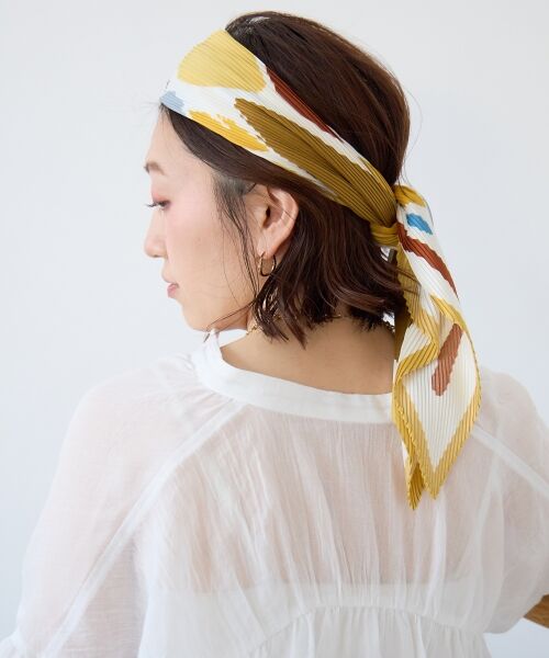 le.coeur blanc / ルクールブラン バンダナ・スカーフ | ペイントブロック柄プリーツ大判スカーフ | 詳細4