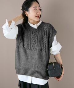 le.coeur blanc / ルクールブラン ベスト | 《WEB限定アイテム》ケーブル柄ニットベスト
