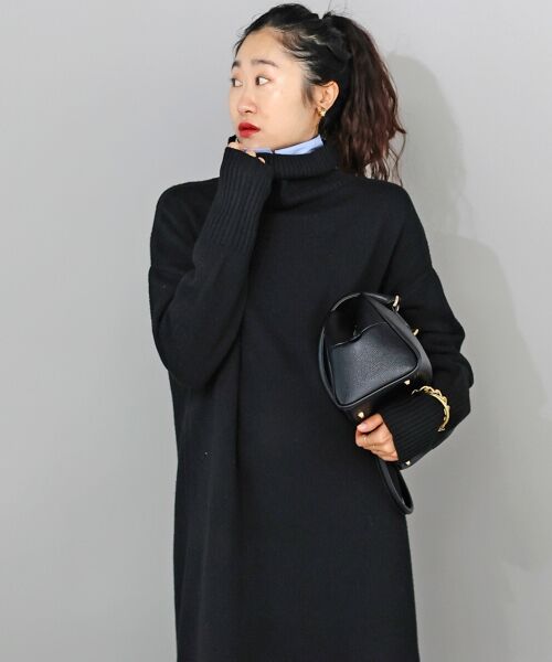 le.coeur blanc / ルクールブラン ロング・マキシ丈ワンピース | ネックが選べるニットワンピース（ブラック柄）