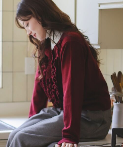 le.coeur blanc / ルクールブラン カーディガン・ボレロ | フロントフリルニットカーデ | 詳細3