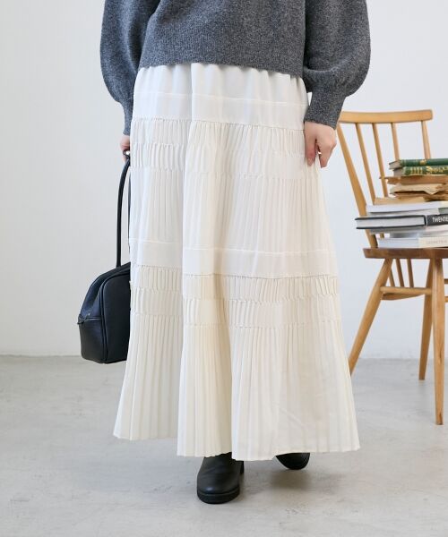 le.coeur blanc / ルクールブラン ロング・マキシ丈スカート | デシン変形プリーツスカート（アイボリー）
