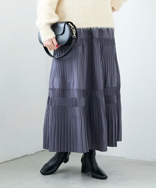 le.coeur blanc / ルクールブラン ロング・マキシ丈スカート | デシン変形プリーツスカート（Ｃ／グレー）