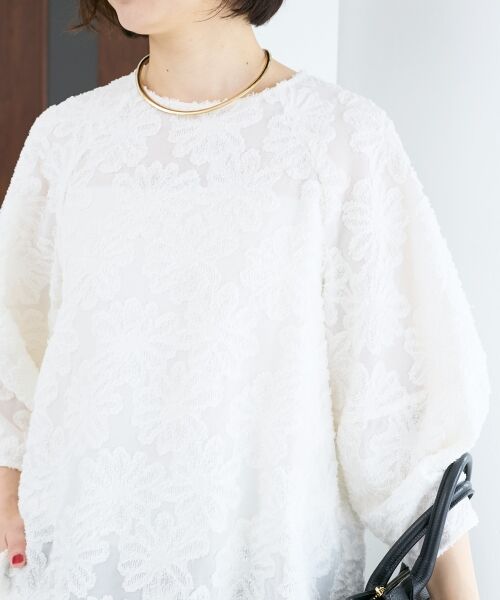 le.coeur blanc / ルクールブラン シャツ・ブラウス | フラワージャガードランタンスリーブブラウス | 詳細6