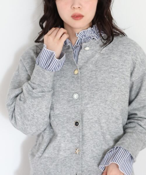 le.coeur blanc / ルクールブラン シャツ・ブラウス | フリルカラーブラウス（ネイビー柄）