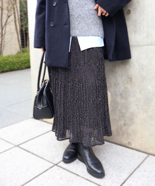 le.coeur blanc / ルクールブラン ロング・マキシ丈スカート | マジョリカプリーツスカート（ブラック柄）